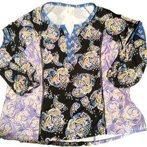 Style & Co Paisley Print V-Neck Tunic - Crochet Accents - Women's Size 2X